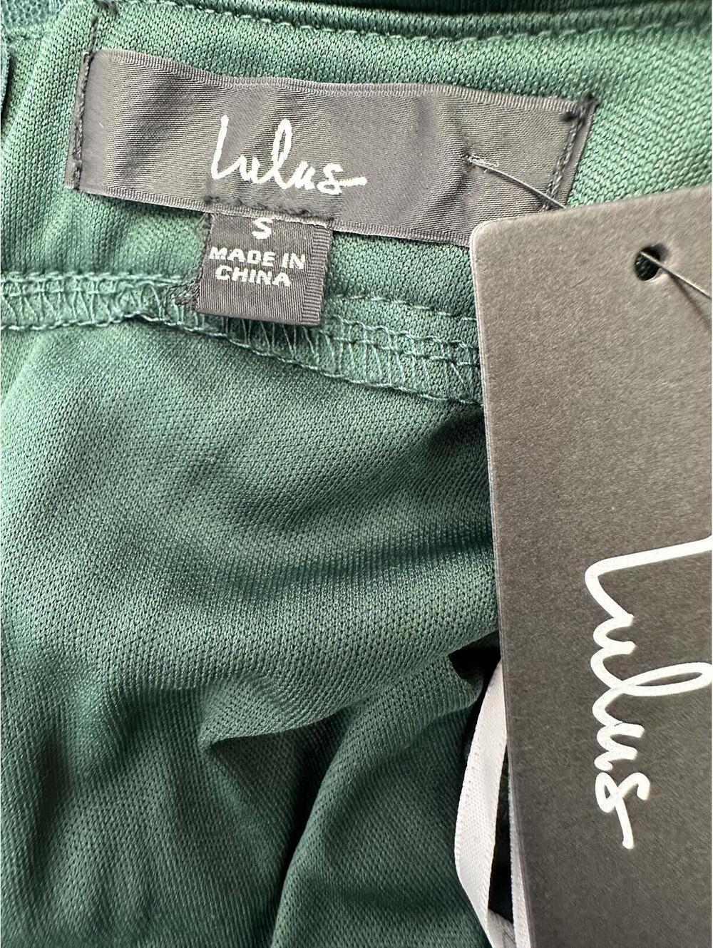 Sz S Lulu’s New Dark Green Tulle Overlay Double Front Slit Backless Maxi Dress - Picture 6 of 8